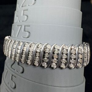 Sterling Silver Tennis Bracelet 23.82 Grams Diamond Accent Clasp